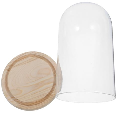 Ciieeo 1 Set Dôme de Verre Cloche en Verre avec Socle Bois, Forme Dôme, Décoration de Centre de Table, pour Scène de Neige DIY, Entretien Facile