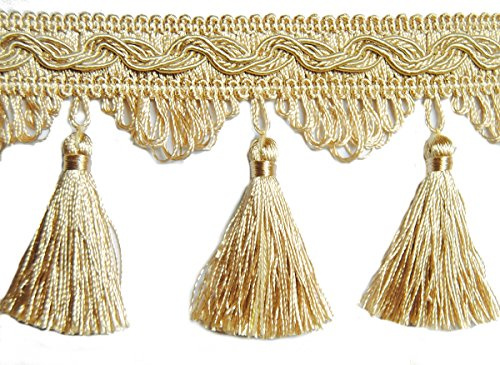 Mosel Avenue Art & Gobelin Studio Quastenborte Meterware Breite 80 mm/Farbe Light Gold Sand Posamentenborte Fransenborte m.Quasten m.Troddeln Dekoborte Vorhangborte Bordüre Jugendstil Barock