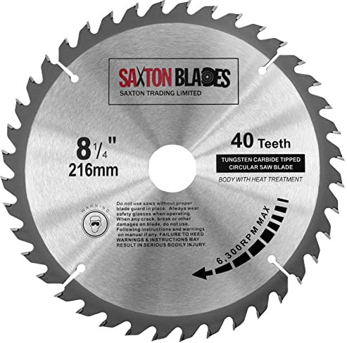 Lame de scie circulaire à bois Saxton TCT21640T 216 mm x 30 mm x alésage x 40 dents pour Bosch Makita Dewalt