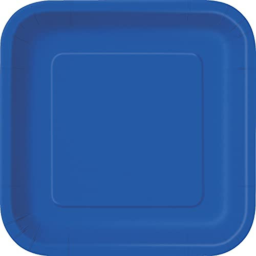 Unique- Platos Cuadrados de Papel Ecológicos-23 cm Azul Rey-Paquete de 14, sólido, Color royal blue, pack of 14 (31484EU)