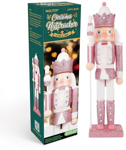 WINOMO Nutcracker Soldier Figures Wooden Nutcracker Doll Christmas Doll Ornament for Festival Party Outdoor Xmas Presents Kids Pink 12. 20inch
