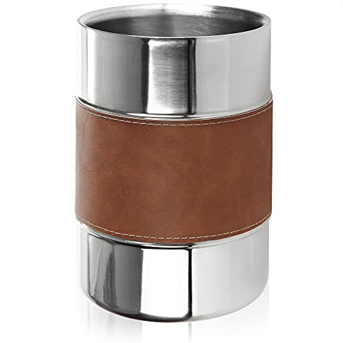 COM-FOUR® refrigeratore per champagne con fascia in pelle sintetica - secchiello refrigerante per spumante, vino e champagne - refrigeratore per ghiaccio per bottiglie (argento/marrone - piccolo)