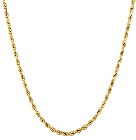 KRKC&CO 2,5mm dünne Kordelkette Rope Kette Edelstahl, 18K Gold beschichtet Zopfkette, feine Goldkette für Herren Damen, Unisex Rope Halskette Seilkette, Geburtstag Weihnachten Geschenke, Länge 61cm
