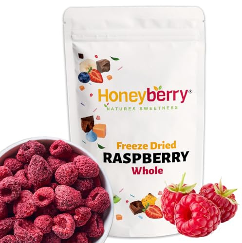 Framboises Lyophilisées Entières 50g - Fruits Lyophilisés - Framboises Déshydratés - Framboises Séchées pour la Pâtisserie, la Décoration de Gâteaux, les Snacks, les Céréales et les Desserts