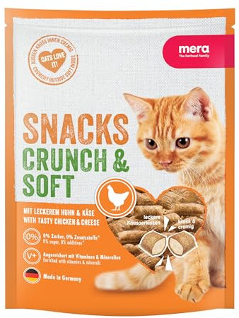 MERA Crunch & Soft mit Huhn & Käse (200g), köstliche Katzen Leckerlies, nahrhafte Katzensnacks voller Vitamine und Mineralien, Katzenleckerlis mit cremiger Füllung
