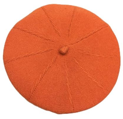 oonui Baskenmütze Damen Weiche Gemischte Baskenmütze Für Damen, Elastische Retro-Malermütze, Warme Strickmütze Im Herbst Und Winter, Orange, 56-58 cm