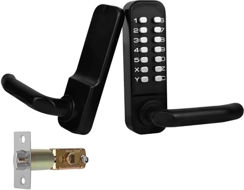 Casmer Mechanical Keypad Door Lock with Handle, Stainless Steel Keyless Entry, Waterproof Digital Outdoor Gate Combination Code Lock (Black, 1.38 inches to 2.56 inches)