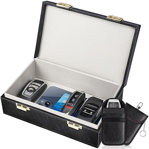 Samfolk Faraday Box & 2 Pack Faraday Bag, 8.42 x5.19 x 2.76 Faraday Key Fob Protector Cage, Signal Blocking Box Faraday Key Fob Protector Anti Theft for Car Keys Keyless Entry Car Key Protector