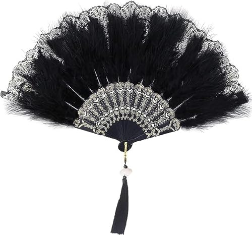 Schwarz Hochzeitsfächer Spitze - Tea-Party-Fächer, Damen Klappfächer, Faltfächer für Hochzeiten, Geburttage und Dancing, Prom Tea - Kunsthandwerk