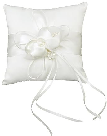 STOBOK Cuscino Per Nuziali Con Fiore Perle Cuscino Per Portafedi Cuscino Con Nastri Cuscino Porta Nuziali Per Matrimonio 15X15 Cm Cuscino Portafedi 15x15