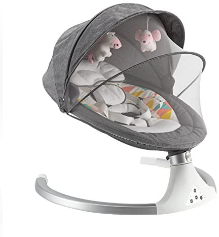 Babywippe Klappbar Elektrische Babyschaukel Mit Musik Schaukelwippe 5-Gang-Amplitudenmodulation Intelligentes Timing Baby Elektrische Wiege Mit Fernbedienung Grau 65 * 60 * 75CM