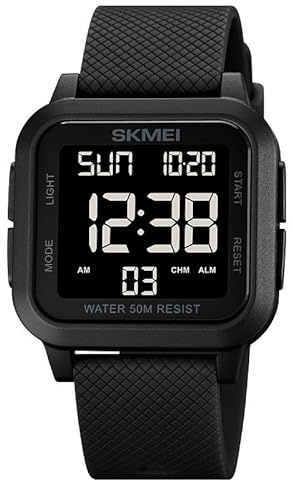 Ziyan Digital sportklocka för män, armbandsur digital klocka vattentät LED-armbandsur med stoppur, nedräkningstimer, Svart - svart, Rem