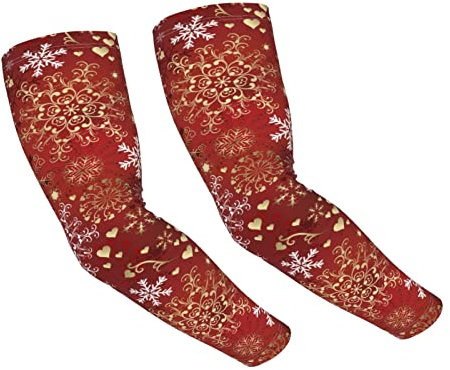 Armstulpen für Weihnachten, Gold, Weiß, Schneeflocken, Unisex, UV-Schutz, 48,3 cm, kühlend, Eisseide, für Sport, Gartenarbeit, Bauernhof, Siehe Abbildung, One size