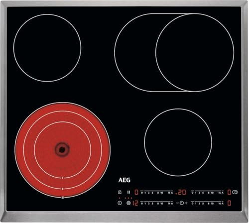 AEG Glaskeramikkochfeld autark 60cm – 4 Zonen mit Bräter- und Dreikreiskochzone – 14 Stufen – Edelstahlrahmen – Timer – DirectSlider-Bedienung je Zone – Kindersicherung – HRB6447AXB