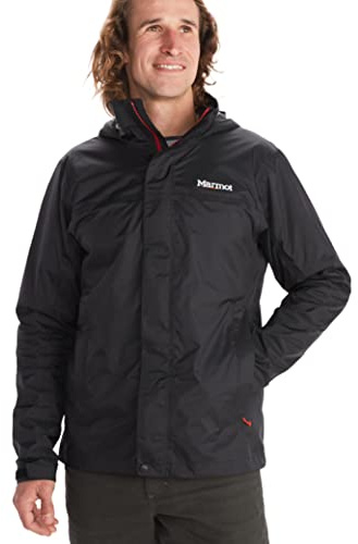 Marmot Hombre PreCip Eco Jacket Chaqueta impermeable para lluvia, chubasquero transpirable con capucha, cortaviento ligero hardshell para senderismo y bicicleta, Black, S