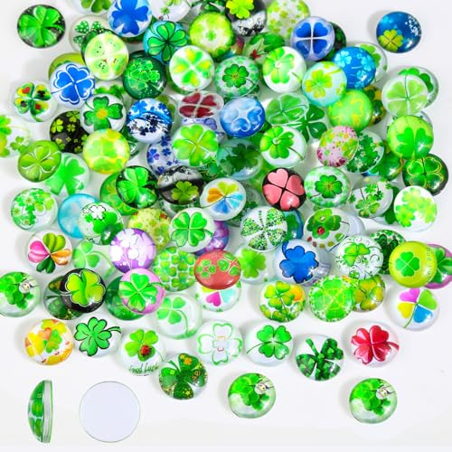 120 Stück Vierblättriges Kleeblatt Flatback Glascabochons, 12mm Kleeblatt Glücksbringer Glassteine, kleine glücksbringer für DIY Handwerkliche, Ohrringe,Anhänger, Heimdekoration