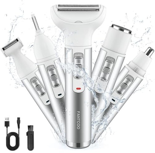 Lady Shaver Cordless 5 in 1 Electric Razor for Women Rechargeable Painless Bikini Trimmer Wet and Dry Use Female Shavers Hair Removal for Face Legs Eyebrow Nose Underarm