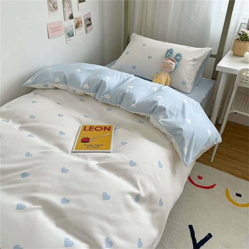 Nyescasa Bettwäsche Herzen 135x200 Weiß Blau Herz Bettbezug Mädchen Kinder Weich Mikrofaser Herzmuster Wendebettwäsche Set mit Reißverschluss und Kissenbezug 80x80cm