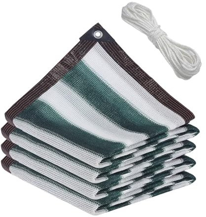 Voile Ombrage 4x4m Matière Résistante aéré 100% HDPE - Toile D' Ombrage - Filet Anti Chaleur pour Jardin de Balcon de Garage de Ferme, Rayures Vertes