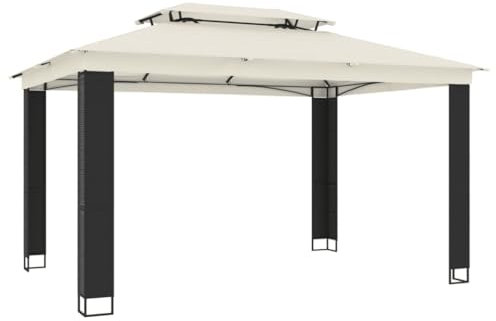 vidaXL Gazebo con Tetto Doppio Crema 3,94x2,96 m in Acciaio, Gazebo da Esterno, Padiglione, pergola, Gazebo da Patio, Padiglione da Giardino