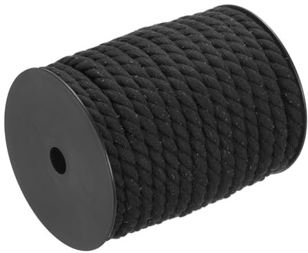 QUARKZMAN Baumwollseil 3 Strang Gedrehtes Geflochtenes Seil, Schwarz 23m/25 Yard 10mm Durchmesser für Wandbehang, Pflanzenaufhänger, Stricken, Makramee-Knoten