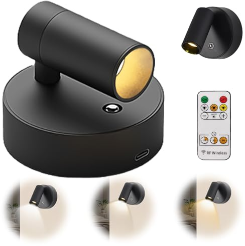 LED Spots Akku mit Fernbedienung, Wandleuchte 3 Farbtemperaturen Dimmbar USB Aufladbar Wandlampe , Kabellos Bilderleuchten LED mit Timing Funktion Spotlight für Kunst Pflanzen Portraits Spotlight