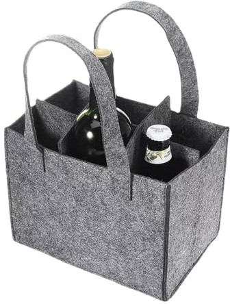 1 pack of grey wine bottle tote bags，Felt Wine Bottle Carrier Bag for 6 Bottles ， Tote with Handle for Wine, Beer, Champagne, and Drinks