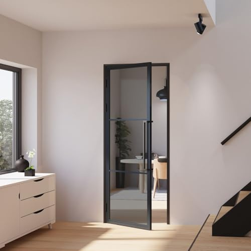 inova Glastür Komplettset 830x2115mm DIN links Griffstange Drehtür Grauglas mit Beschlag und Zarge