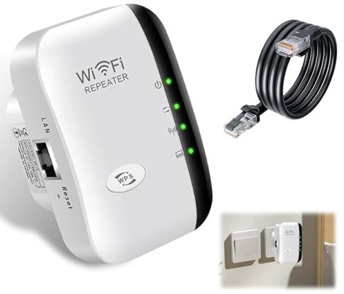 WiFi Extender, WiFi Booster WiFi Repeater WiFi Signal Long Range Amplifier Up Home Wireless Signal Booster with Ethernet Port Quick Setup 300mbps Wifi Internet Range Extender 1 LAN/WLAN Port UK Plug