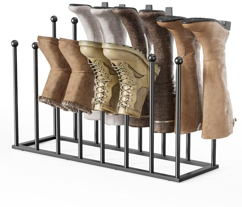 pickpiff Free Standing Shoe Racks - 19.5 Inch Black Metal Boot Rack Organizer Tall Boots for Dorm Room, Closet, Entryway, Bedroom, Patio Outdoor, Hallway, Black, Shoe Storage Fit for 8 Pairs