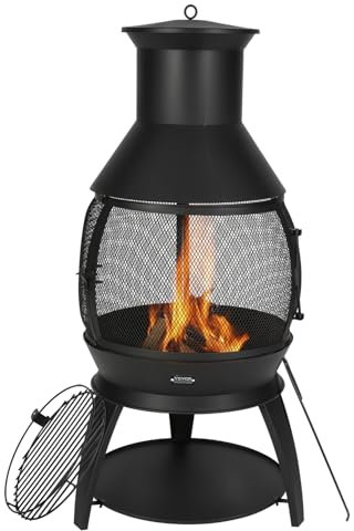 VEVOR Chiminea, 22 Inch Outdoor Wood Burning Firepit, Iron Spherical Fireplace for BBQ & Warming, Wooden Fire Pit with Grill Mesh, Chimney Coat & Rustproof Chiminea Lid, for Patio, Garden, Backyard