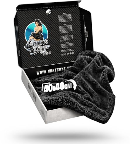 Nuke Guys Auto Trockentuch extrem saugstark & lackschonend | Gamma Dryer S 40x40cm Schwarz | 1400 GSM Mikrofaser Tuch zum effizienten Trocknen nach der Autowäsche | Mikrofasertuch