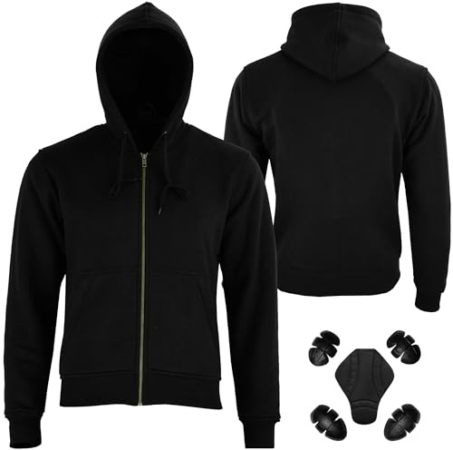 Vaster Moto Sudadera con Capucha de Moto para Hombre de Manga Larga de Fibra de aramida Elegante con Capucha y protección homologada por la CE (FR/ES, Letras, XL, Regular, Regular, Negro)