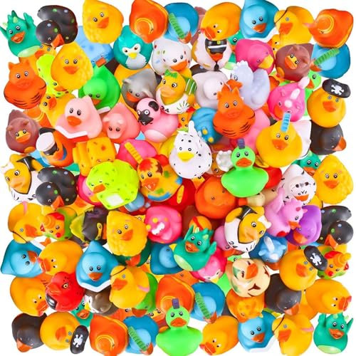 24Pcs Rubber Ducks,Random Assortment Bath Toys & 2 Inch Mini Plastic Ducks for Kids Baby Bath Shower Toys,Party Bag Fillers,Birthday Gifts,Swimming Pool Toys,Decorations