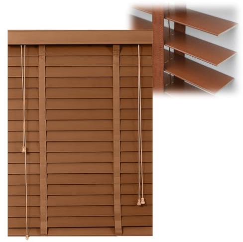 Tende Veneziana in Legno massello Veneziana Oscurante 45/60/80/100/125/140/160cm Tende Veneziane Legno per Interno ed Esterno, Tende Orizzontali da Lamelle 5cm per Ufficio e Casa Adatte(Brown)