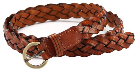 Jalach Cinturón trenzado estrecho para mujer, cinturón de cintura tejida, cinturón de cuero fino para vestido vaquero, 2 cm de ancho, Talla única