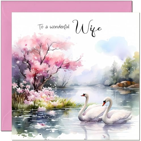 Geburtstagskarte für Frauen, elegante Aquarell-Schwäne, Geburtstagskarten für Ehefrau, sie