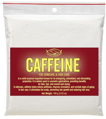 CAFFEINA ANIDRA – 100 g – Attivo Cosmetico Puro per Trattamenti Rassodanti, Antiossidanti, Contorno Occhi e Cuoio Capelluto – Ideale per Cosmetici Fai-da-Te & Formulazioni Naturali