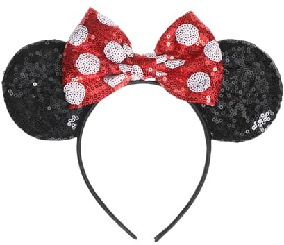 GWAWG Glitter Mouse Ears Headbands Minnie Ears Novelty Accessory for Children Adults Birthday Holiday Party Cosplay Accessories (red)