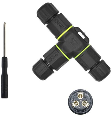 MejaRizon IP68 Waterproof Cable Connector, 3-Way T-Shape Wire Waterproof Electrical Connector, Ø4.5-8mm Cable Diameter junction box, 3 Pole Outdoor Cable Connector, UKCA, CE, RoHS Certified