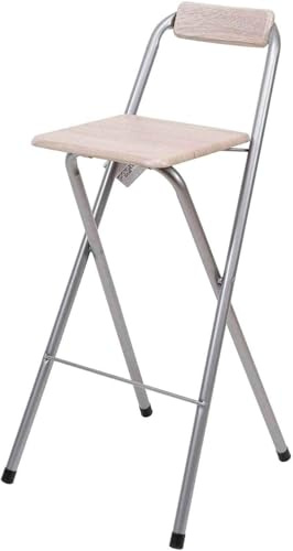 Sgabello pieghevole per cucina, soggiorno, sala da pranzo e ristorante. Sedia alta in metallo stabile, resistente e confortevole con schienale e poggiapiedi. (1, alluminio naturale)