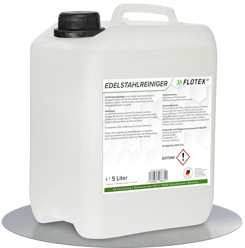 FLOTEX Nettoyant liquide très efficace pour acier inoxydable 2 x 5 l – Nettoyant puissant pour acier inoxydable de cuisine et de cuisine – Entretien de l'acier inoxydable – Nettoyant pour barbecue en