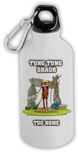 MOCHEIA SHOP Borraccia Termica Tung Tung Sahur brainrot, 500 ml, Alluminio con Moschettone, Personalizzabile con Nome