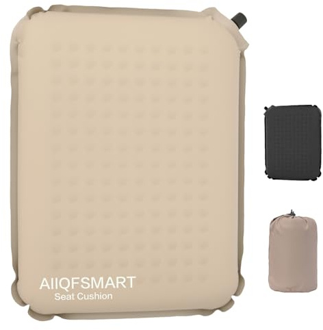 AIIQFSMART Inflatable Stadium Seat Cushion | Self-Inflating Memory Foam Portable Pad for Airplane Travel, Bleachers, Camping, Backpacking, Office & Car Use | Soft Wear-Resistant TPU 210T Fabric