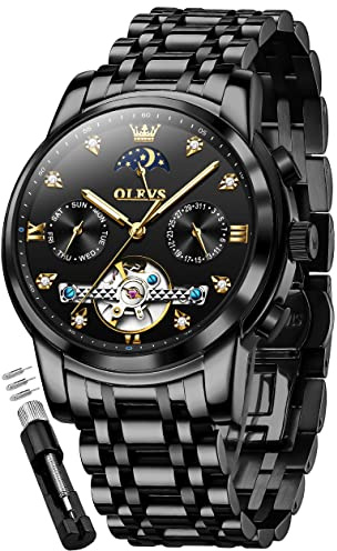 OLEVS Montre Homme Mécanique Automatique Squeletté Tourbillon Calendrier Étanche Lumineuse Classique Luxe 6678 Noir