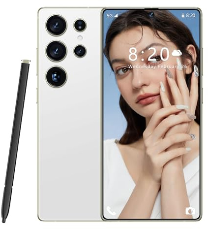 ULUCAN Smartphone S26 Ultra Global Version 5G, Double Carte SIM, écran HD 7,3 Pouces, 8 000 mAh, étanche, Compatible Reconnaissance faciale, Android 14.0,White-1TB