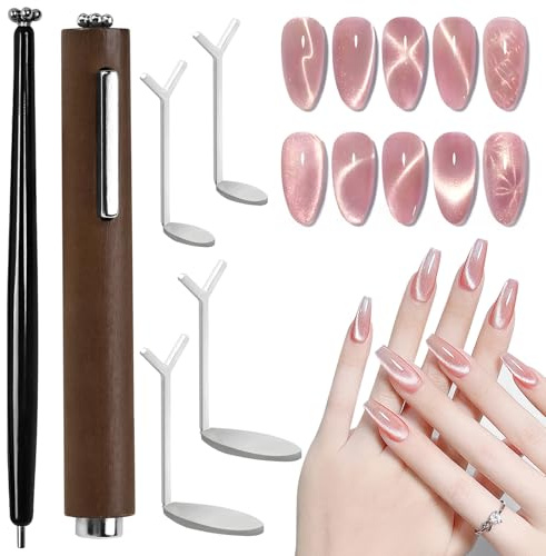 6Pcs Cat Eye Magnet for Nails, 3-in-1 Multi-Shape Magnets and Y-Shaped Clips | for Creating Flower, French & Heart Designs in Cat Eye Gel Polish | for Nail Artists and Beginners