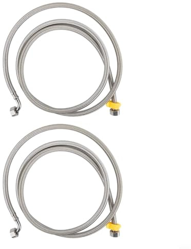 CYRENT 2pcs Flexible Hose Pipe 2M Elbow Connector Stainless Steel for Plumbing Bathroom Kitchen Boiler 12 Inch Hot and Cold Water High Pressure Leak Resistant Easy Installation