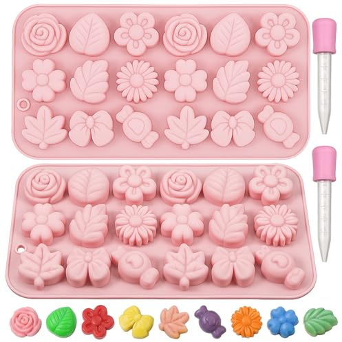 Qianyu 2 stampi in silicone a forma di fiore per cioccolato, margherite, papillon, foglia, gelatina, caramelle, dolci, dolci, dessert, budini, sapone, biscotti fai da te