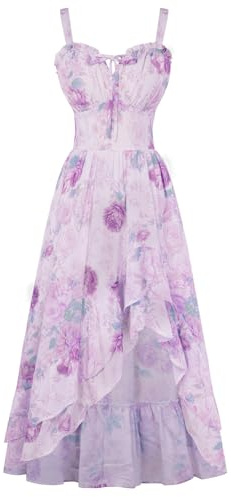 SCARLET DARKNESS Women's Victorian Floral Dresses Sleeveless High-Low Hem Heartneck Summer Long Boho Dress